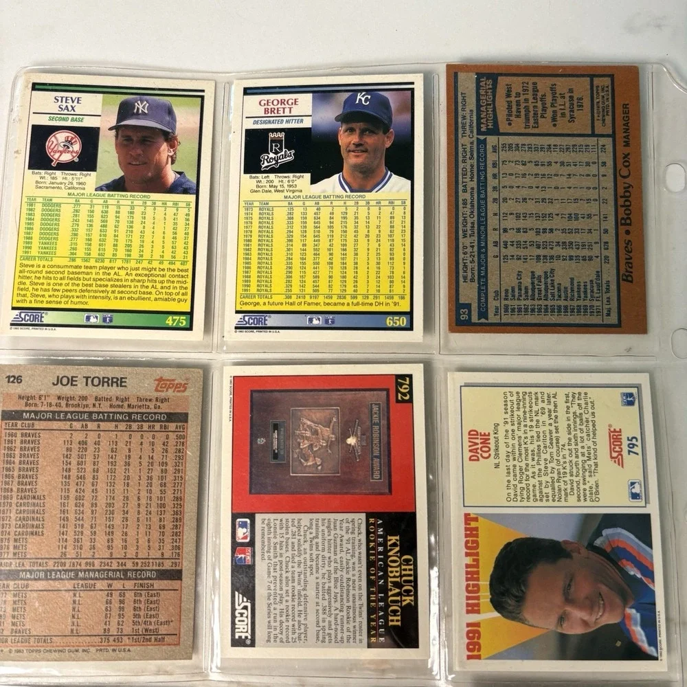 Topps 1992 Baseball Card Lot of 9 - Score 1992, Brett Sax Cone Knoblauch